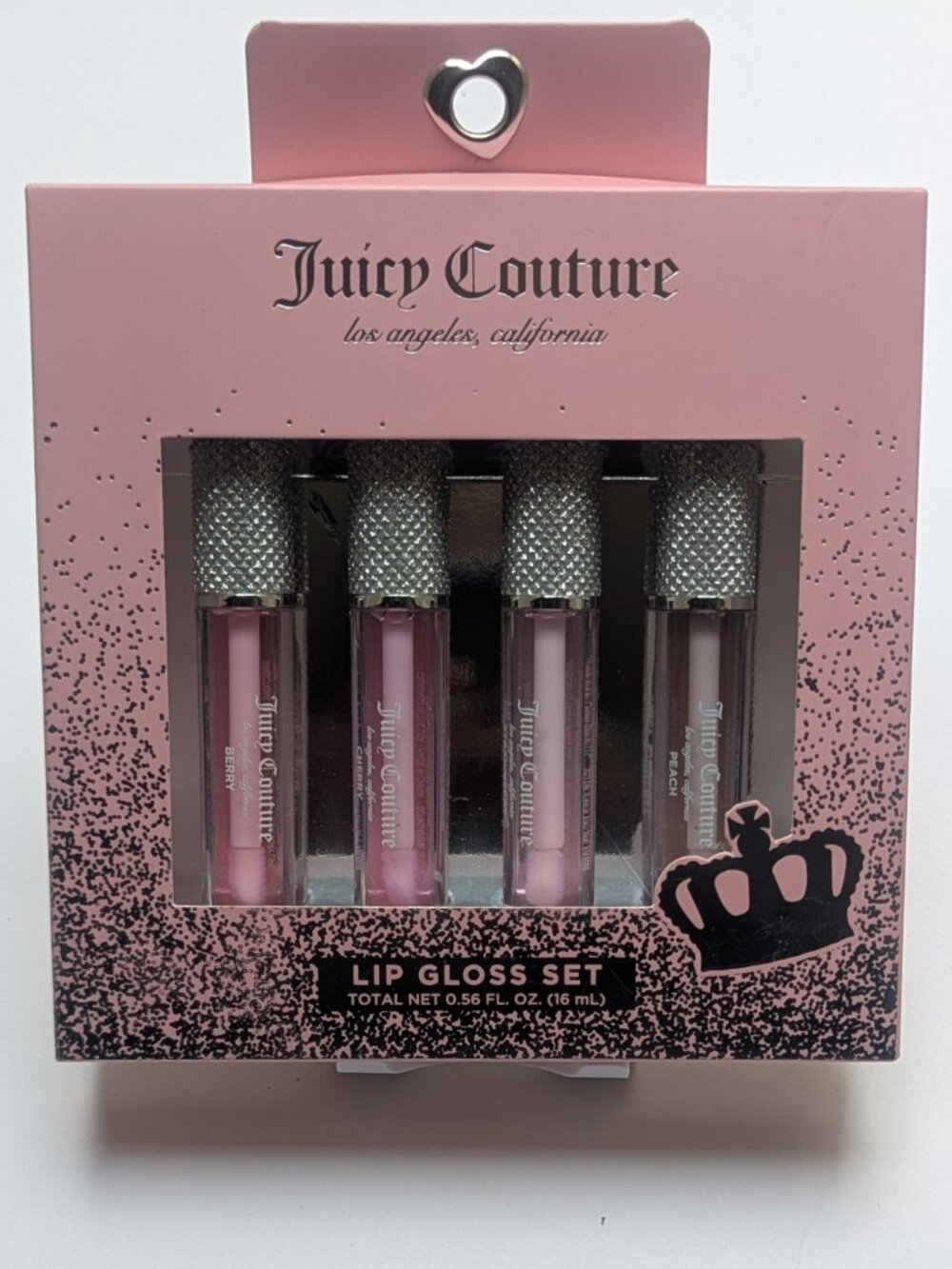 NEWJuicy Couture 4pc Lip Gloss Set Full Size Bling Top Peach Cherry Strawberry